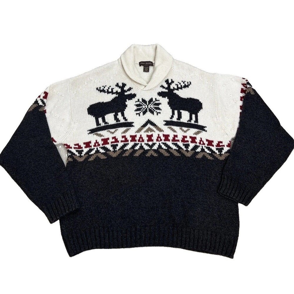 Liberty Sweater Mens XXL Moose Fair Isle Shawl Collar Mountain Cabin Outdoors